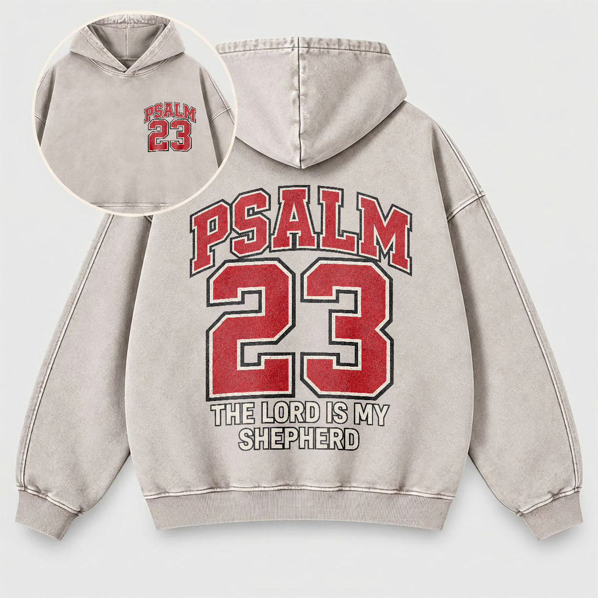 Psalm 23 Washed Hoodie – The Lord Is My Shepherd Varsity Christian Hoodie