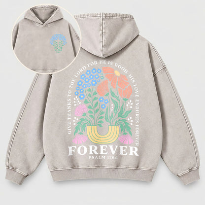 His Love Endures Forever Washed Hoodie – Boho Wildflower Christian Hoodie