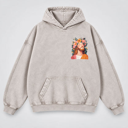 Jesus Floral Crown Washed Hoodie – Watercolor Christian Faith Hoodie