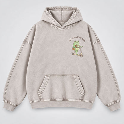 Off To Praise The Lord Washed Hoodie –  Funny Christian Hoodie