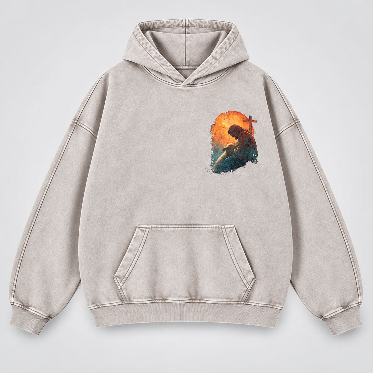 Jesus Good Shepherd Washed Hoodie – Lamb & Cross Christian Hoodie