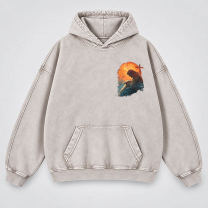 Jesus Good Shepherd Washed Hoodie – Lamb & Cross Christian Hoodie