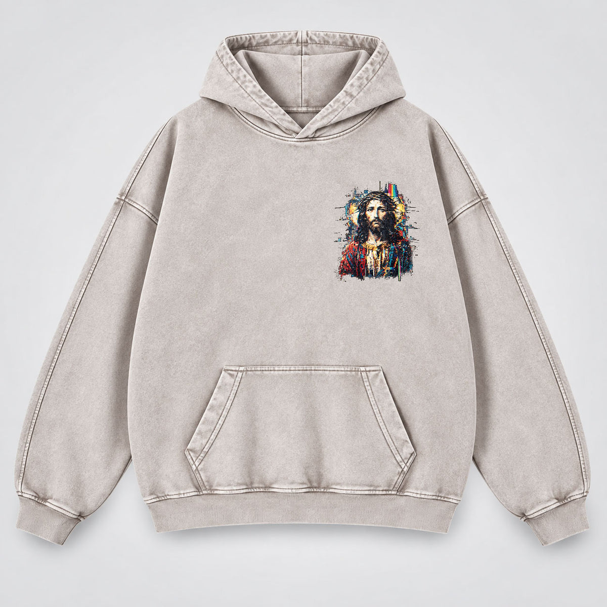 Jesus Glitch Art Washed Hoodie
