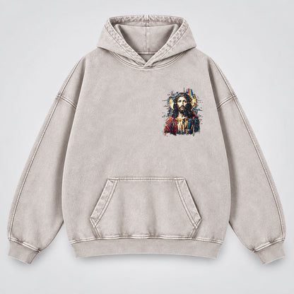 Jesus Glitch Art Washed Hoodie