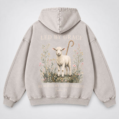 Led By Grace Washed Hoodie –  Wildflower Christian Hoodie