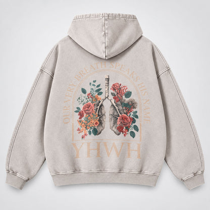 YHWH Our Very Breath Speaks His Name Washed Hoodie