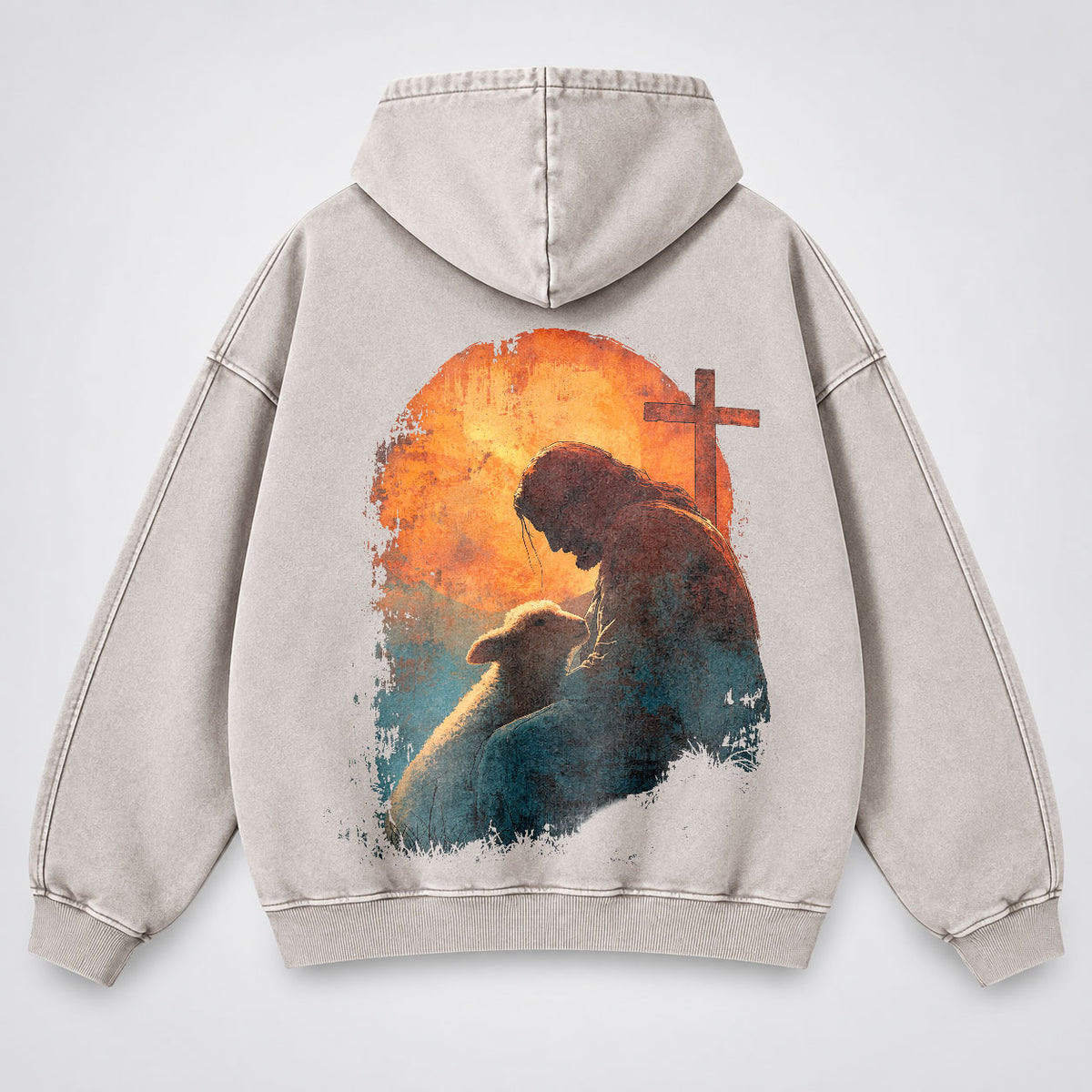 Jesus Good Shepherd Washed Hoodie – Lamb & Cross Christian Hoodie