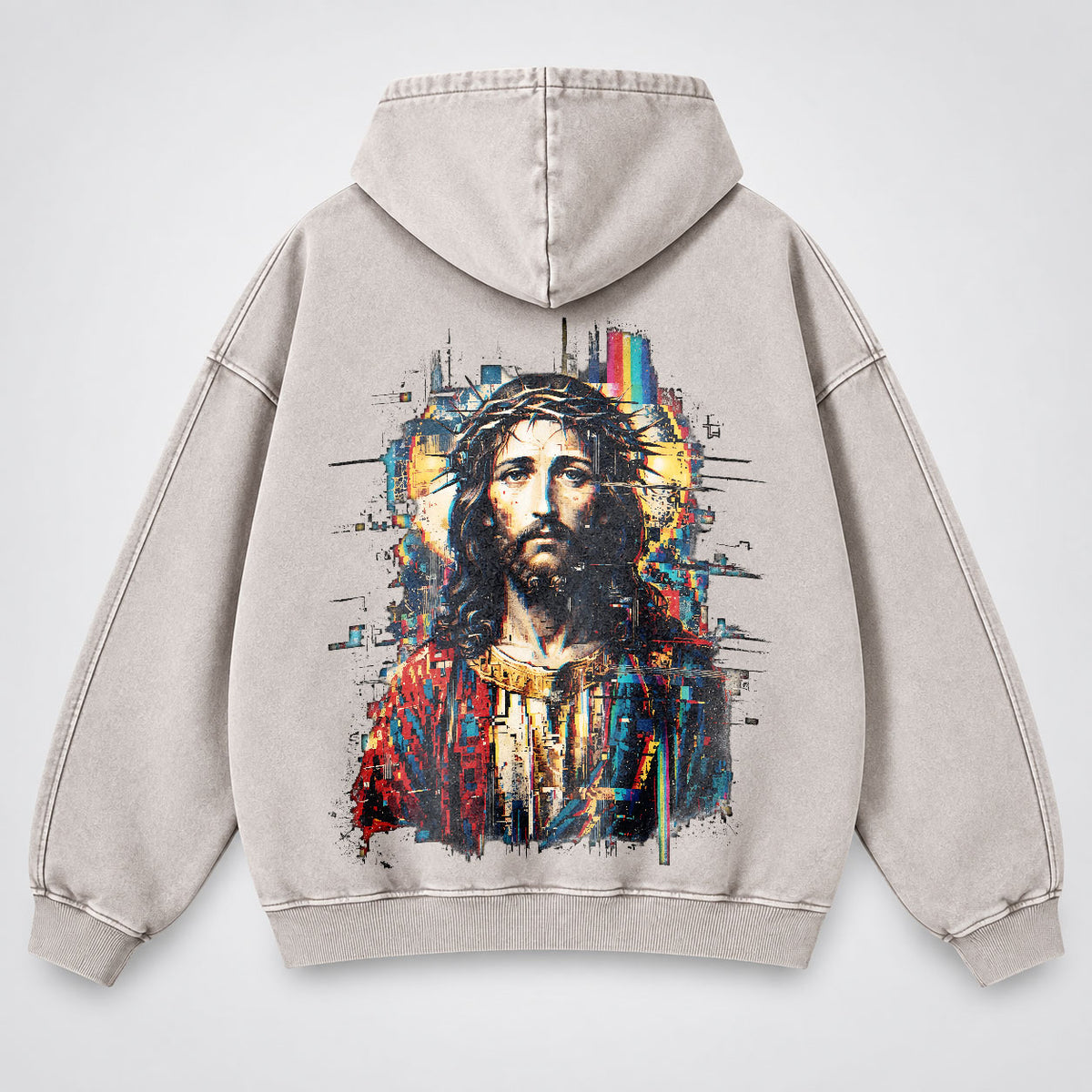 Jesus Glitch Art Washed Hoodie