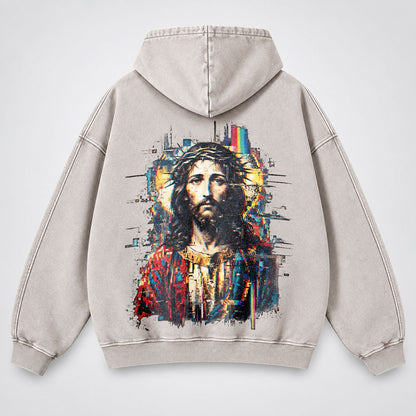 Jesus Glitch Art Washed Hoodie