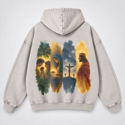 The Gospel Story Washed Hoodie – Jesus Life Watercolor Christian Hoodie