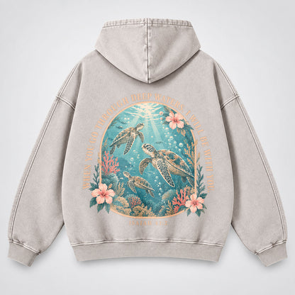 When You Go Through Deep Waters Washed Hoodie – Sea Turtle Isaiah 43:2