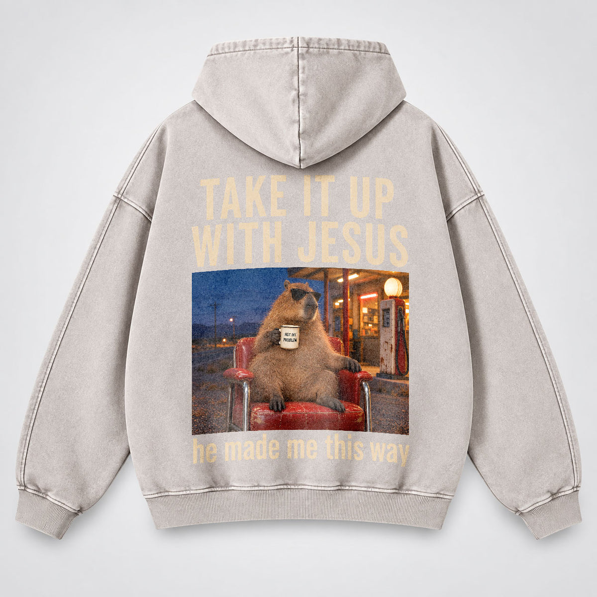 Take It Up With Jesus Hoodie – Funny Capybara Christian Washed Hoodie