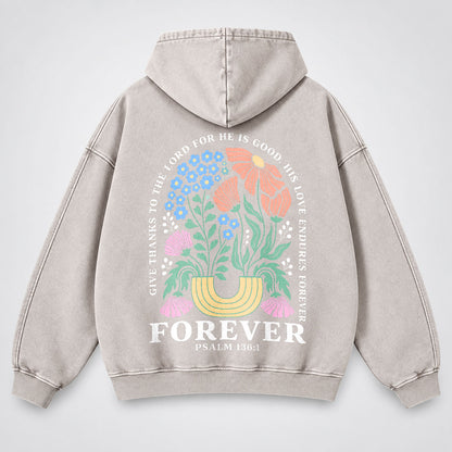 His Love Endures Forever Washed Hoodie – Boho Wildflower Christian Hoodie