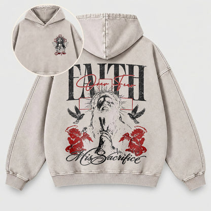 Faith Over Fear Washed Hoodie – Vintage Bootleg Jesus Christian Streetwear Hoodie