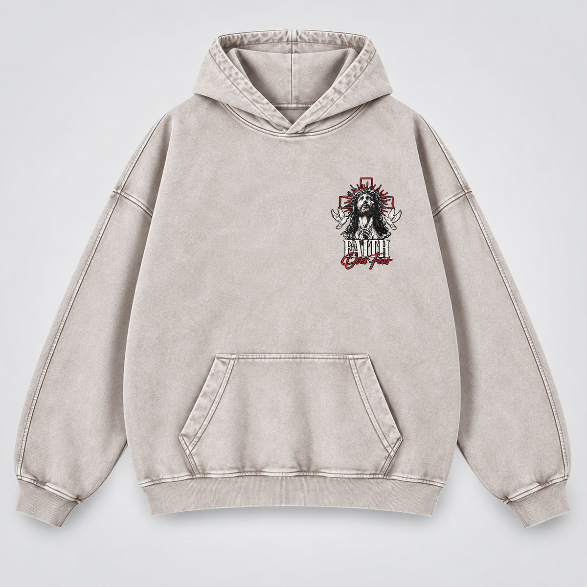 Faith Over Fear Washed Hoodie – Vintage Bootleg Jesus Christian Streetwear Hoodie