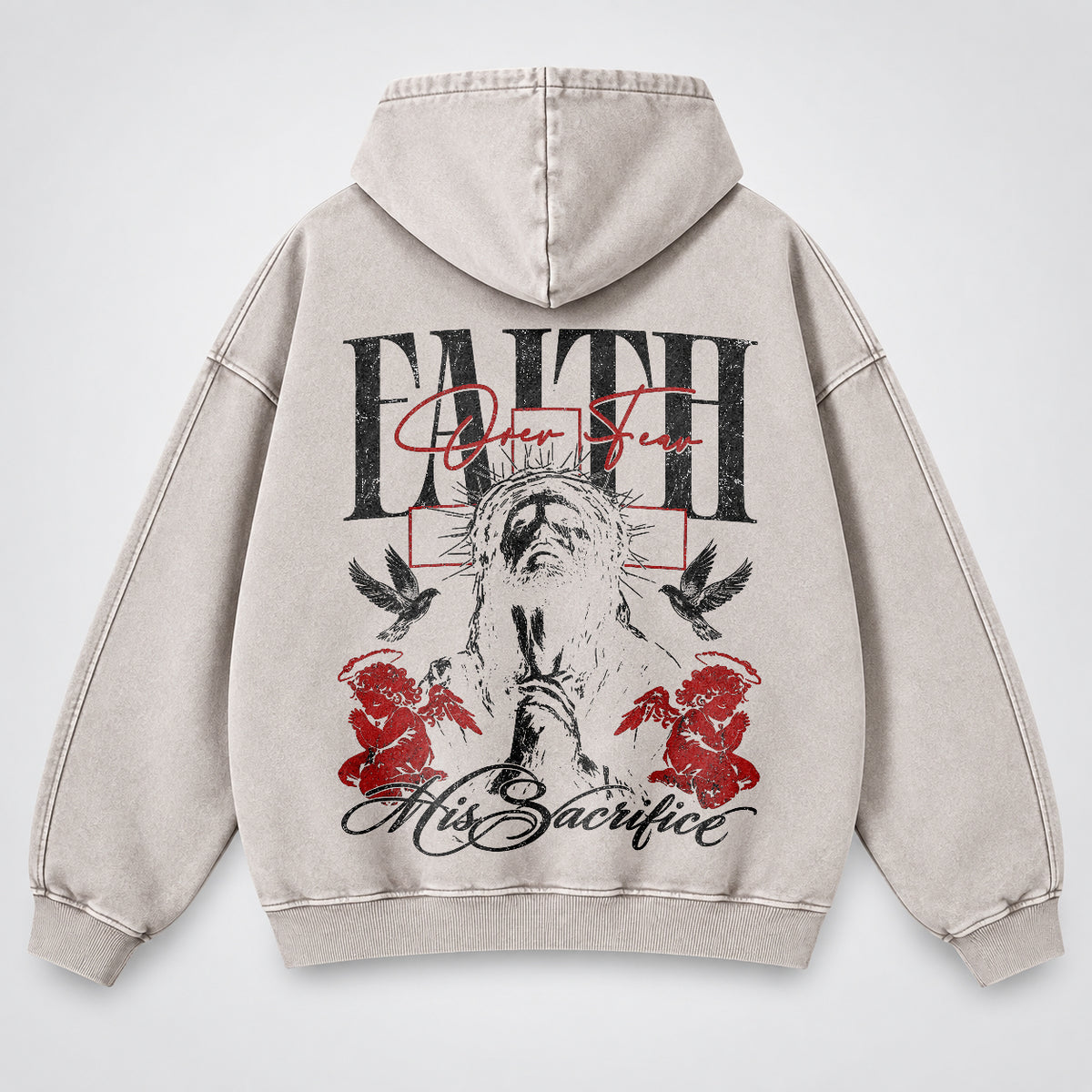 Faith Over Fear Washed Hoodie – Vintage Bootleg Jesus Christian Streetwear Hoodie