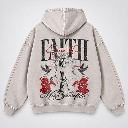 Faith Over Fear Washed Hoodie – Vintage Bootleg Jesus Christian Streetwear Hoodie