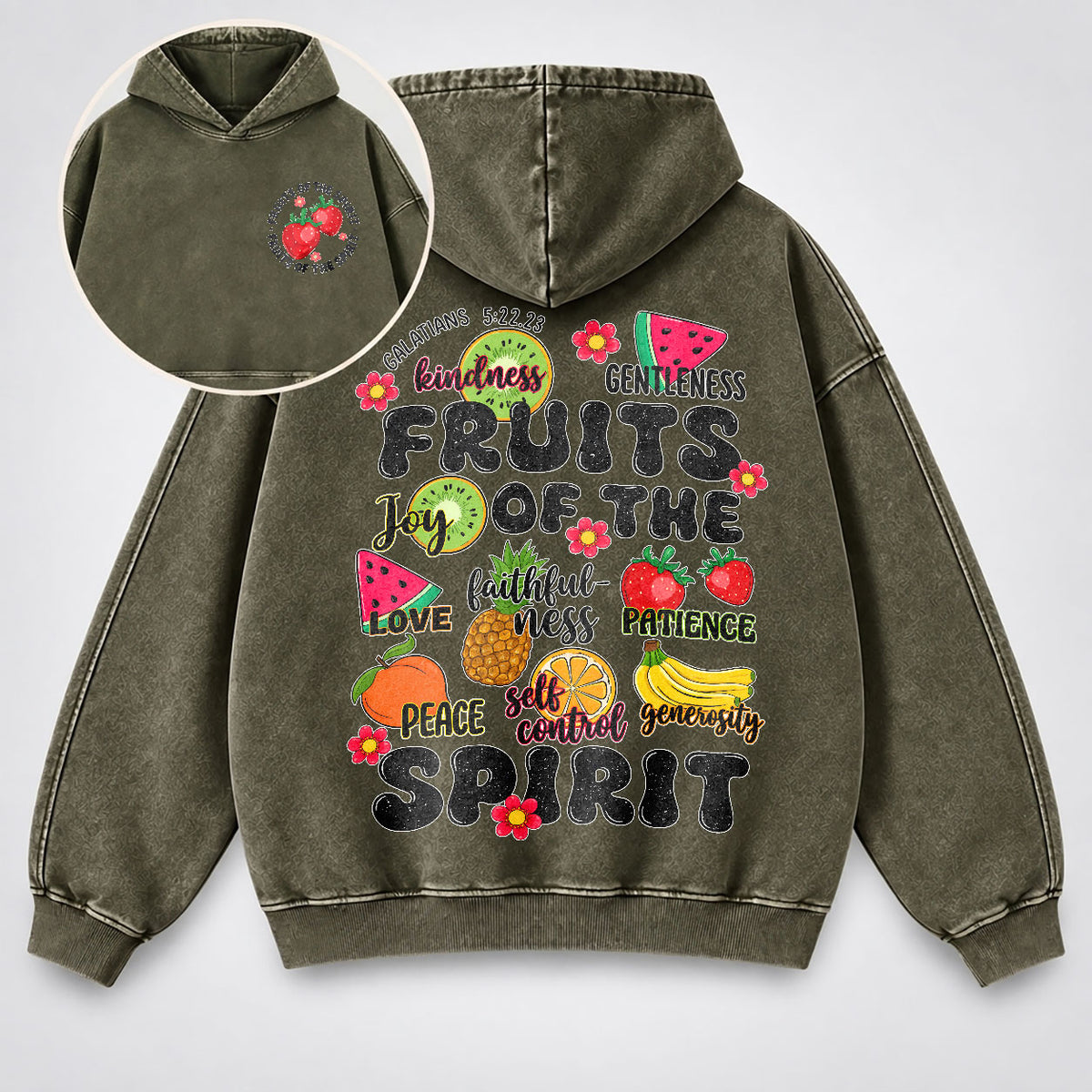 Fruits of the Spirit Washed Hoodie - Fruit Christian Hoodie