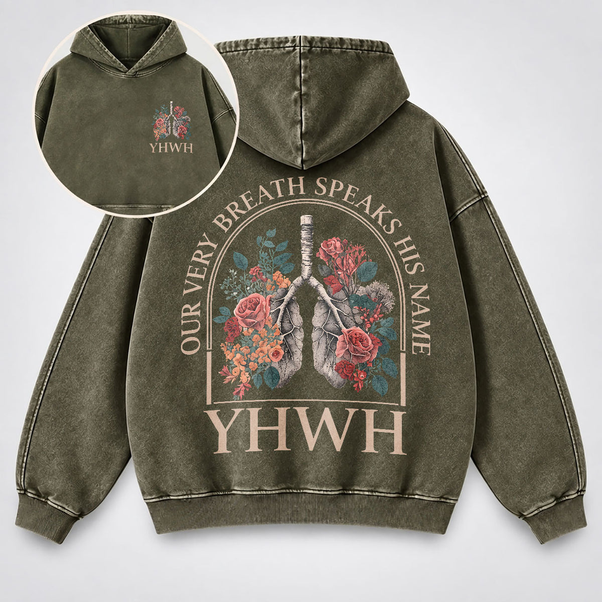 YHWH Our Very Breath Speaks His Name Washed Hoodie