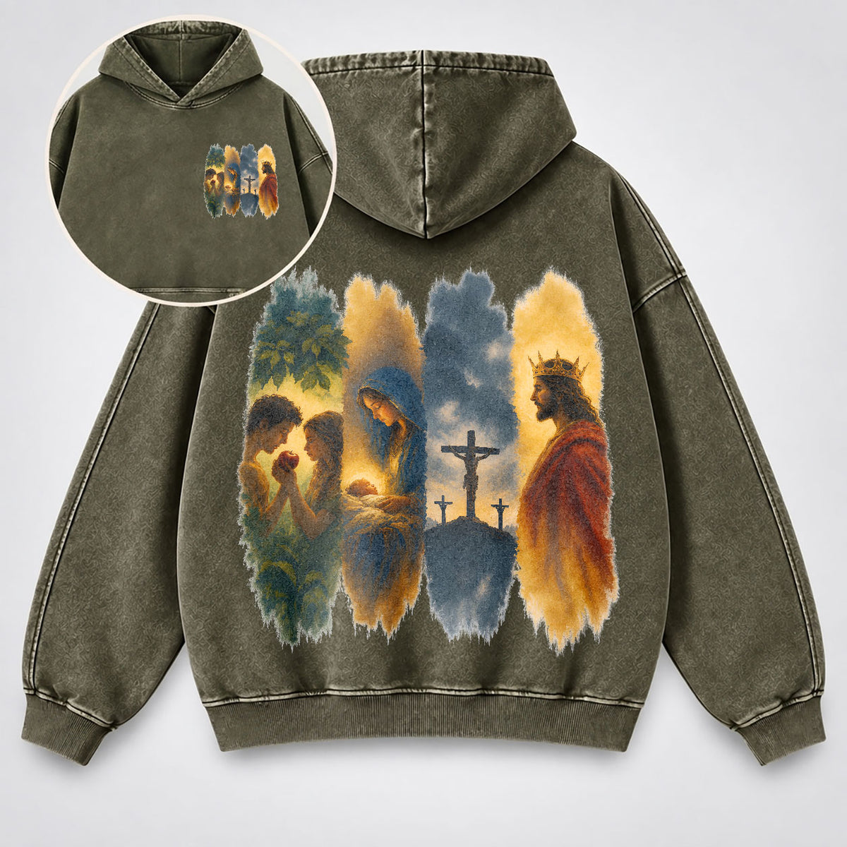 The Gospel Story Washed Hoodie – Jesus Life Watercolor Christian Hoodie