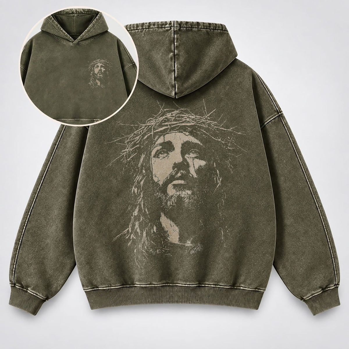 Jesus Crown of Thorns Washed Hoodie