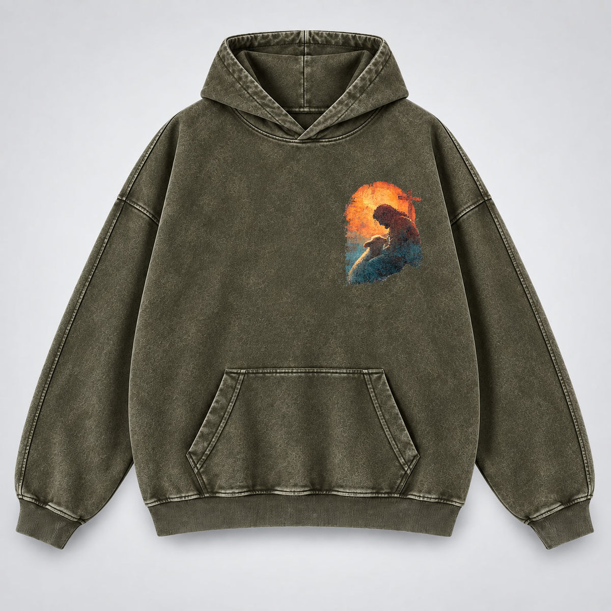 Jesus Good Shepherd Washed Hoodie – Lamb & Cross Christian Hoodie