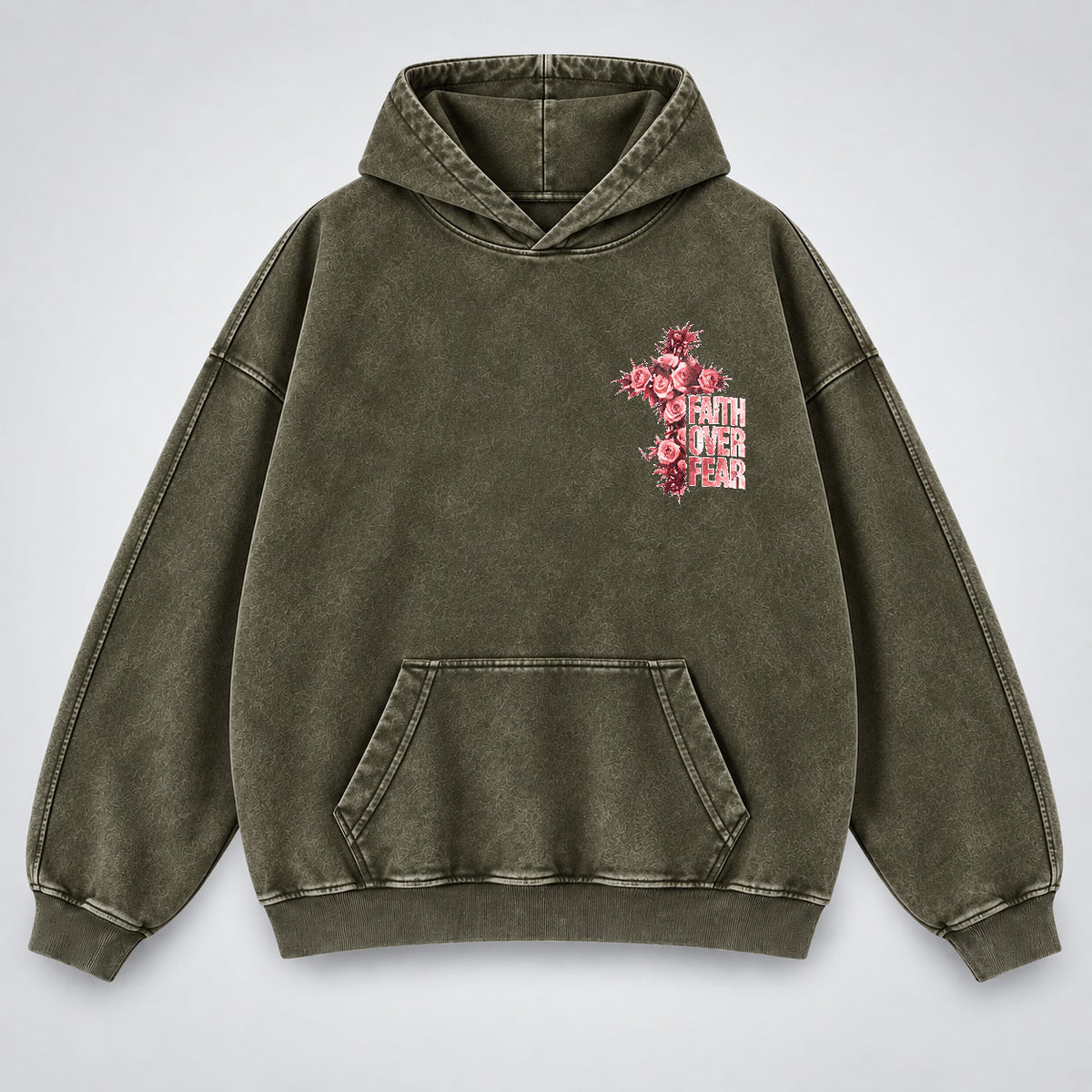 Faith Over Fear Washed Hoodie - Roses & Crown of Thorns Vintage Christian Hoodie