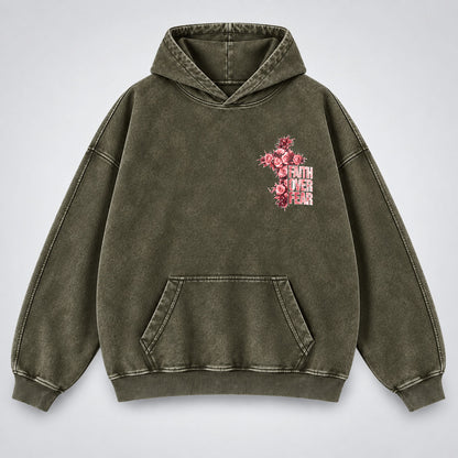 Faith Over Fear Washed Hoodie - Roses & Crown of Thorns Vintage Christian Hoodie