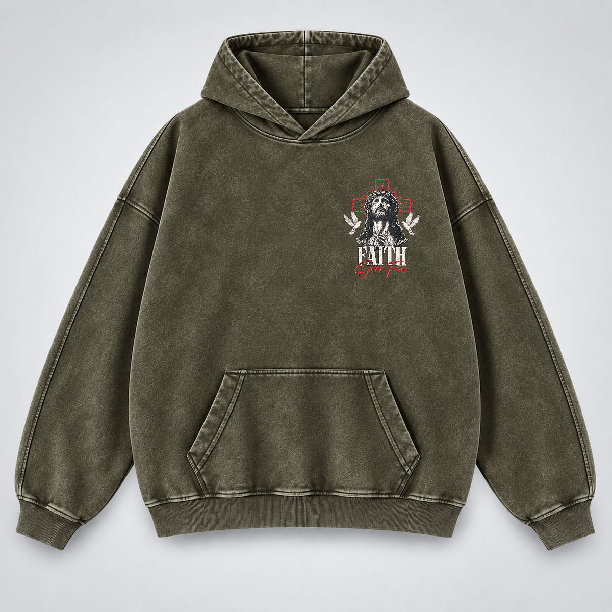 Faith Over Fear Washed Hoodie – Vintage Bootleg Jesus Christian Streetwear Hoodie