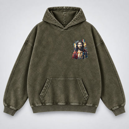 Jesus Glitch Art Washed Hoodie