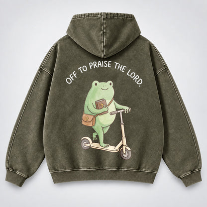 Off To Praise The Lord Washed Hoodie –  Funny Christian Hoodie