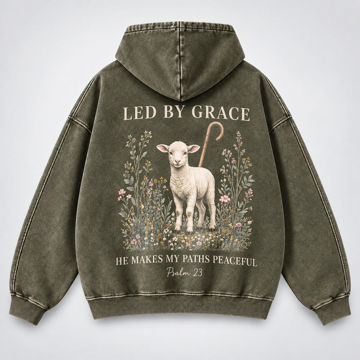 Led By Grace Washed Hoodie –  Wildflower Christian Hoodie