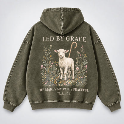 Led By Grace Washed Hoodie –  Wildflower Christian Hoodie