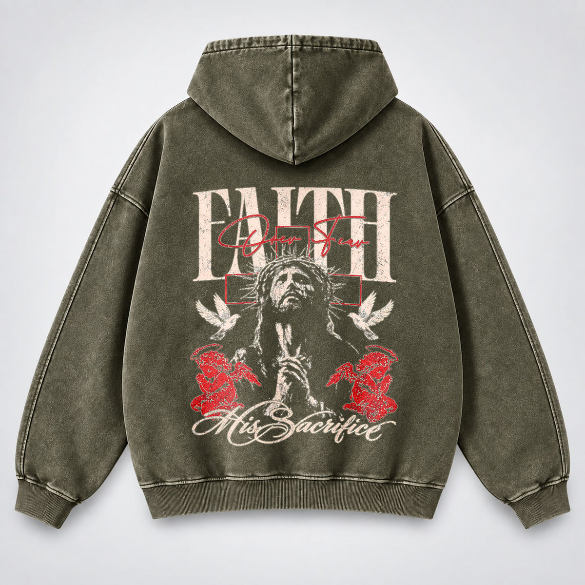 Faith Over Fear Washed Hoodie – Vintage Bootleg Jesus Christian Streetwear Hoodie