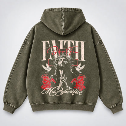 Faith Over Fear Washed Hoodie – Vintage Bootleg Jesus Christian Streetwear Hoodie