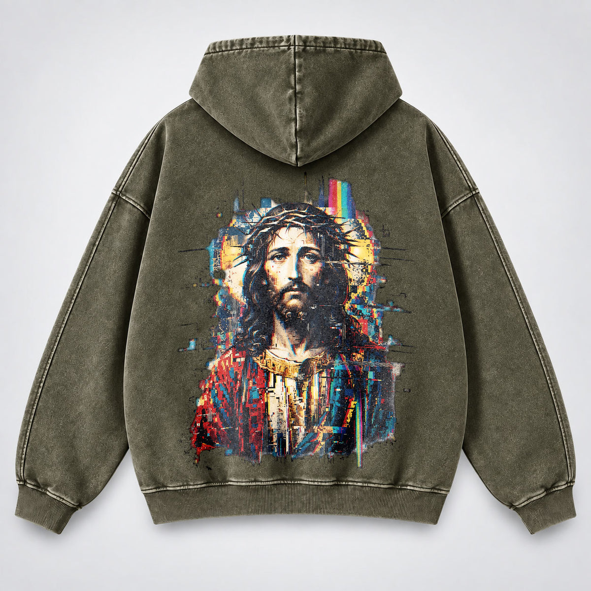 Jesus Glitch Art Washed Hoodie