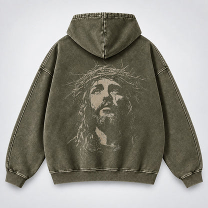 Jesus Crown of Thorns Washed Hoodie