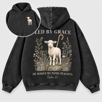 Led By Grace Washed Hoodie –  Wildflower Christian Hoodie
