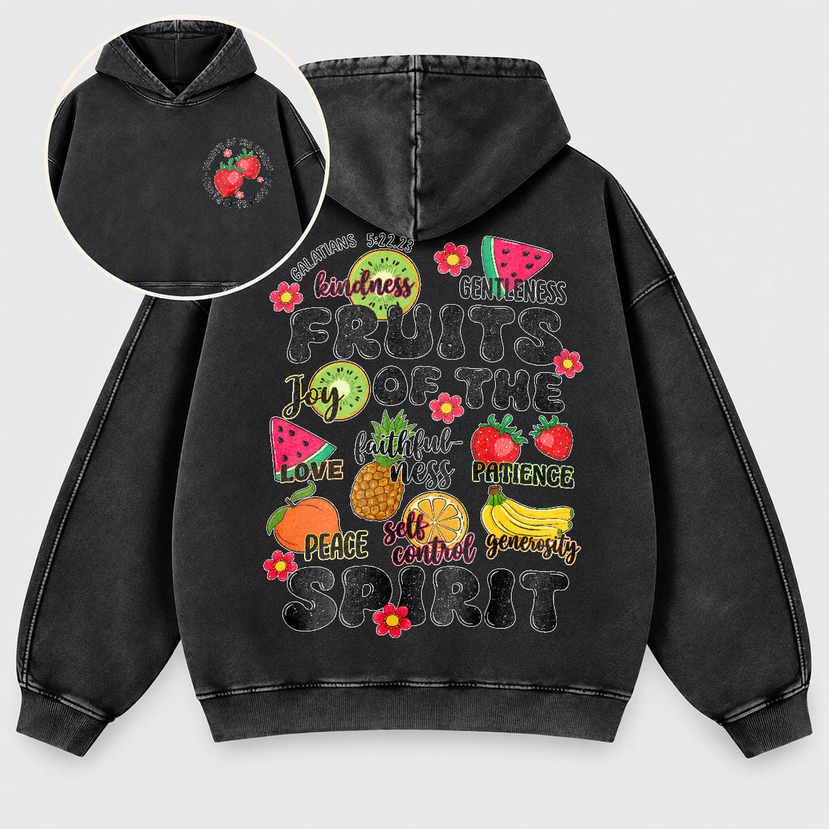 Fruits of the Spirit Washed Hoodie - Fruit Christian Hoodie