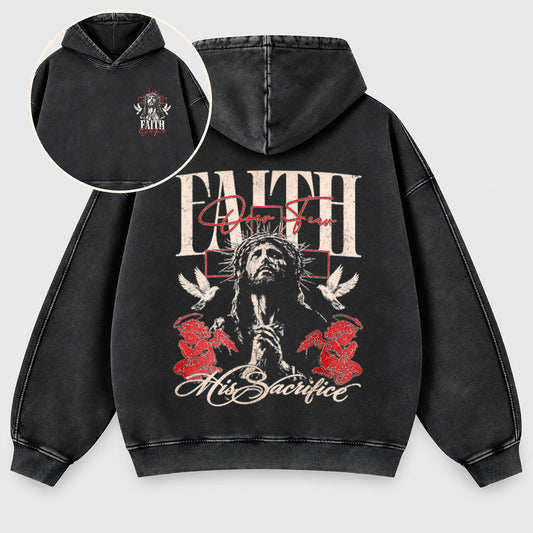 Faith Over Fear Washed Hoodie – Vintage Bootleg Jesus Christian Streetwear Hoodie