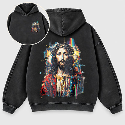 Jesus Glitch Art Washed Hoodie