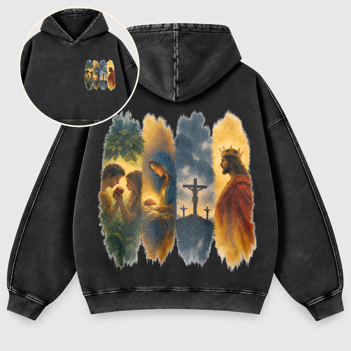 The Gospel Story Washed Hoodie – Jesus Life Watercolor Christian Hoodie