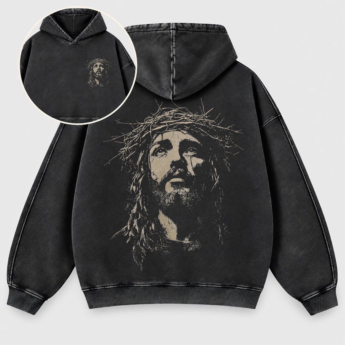 Jesus Crown of Thorns Washed Hoodie