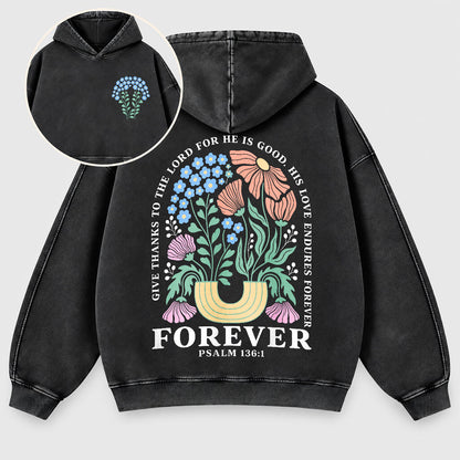 His Love Endures Forever Washed Hoodie – Boho Wildflower Christian Hoodie