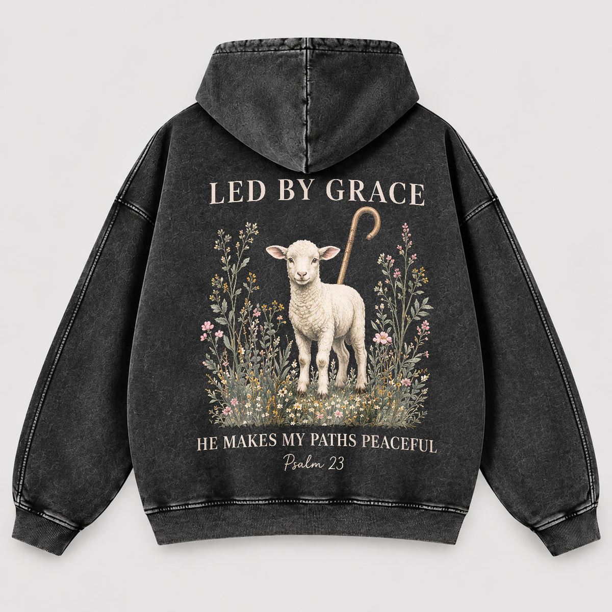 Led By Grace Washed Hoodie –  Wildflower Christian Hoodie