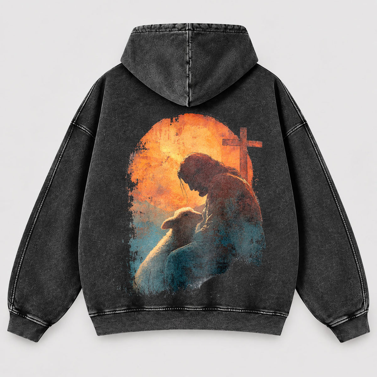 Jesus Good Shepherd Washed Hoodie – Lamb & Cross Christian Hoodie