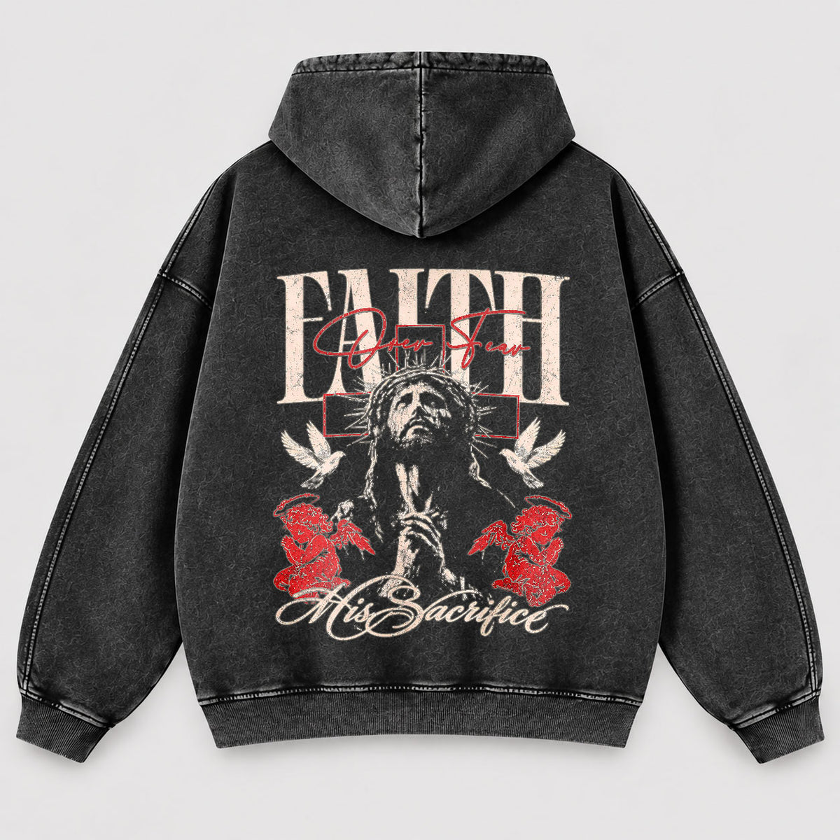 Faith Over Fear Washed Hoodie – Vintage Bootleg Jesus Christian Streetwear Hoodie