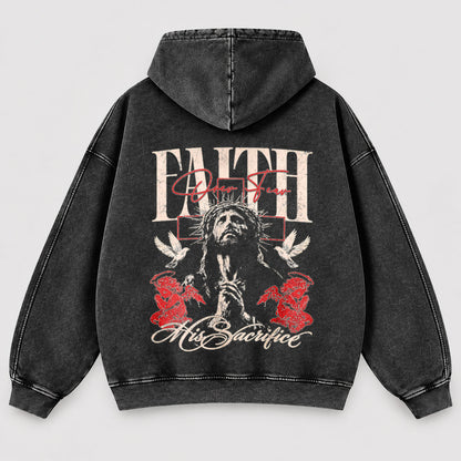 Faith Over Fear Washed Hoodie – Vintage Bootleg Jesus Christian Streetwear Hoodie