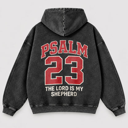 Psalm 23 Washed Hoodie – The Lord Is My Shepherd Varsity Christian Hoodie