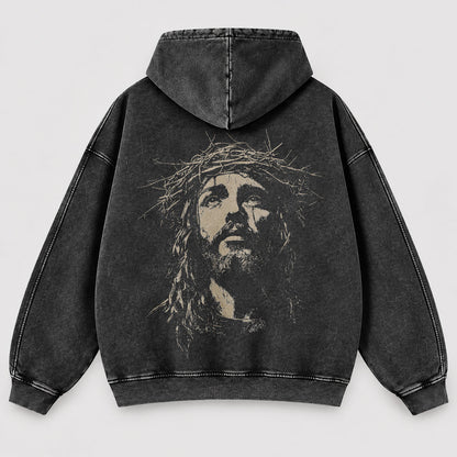 Jesus Crown of Thorns Washed Hoodie
